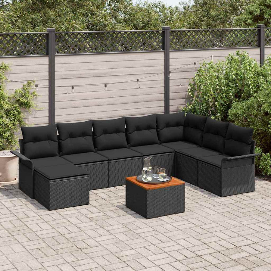 Tuinbankenset met opslag 9 pcs Zwart poly rattan