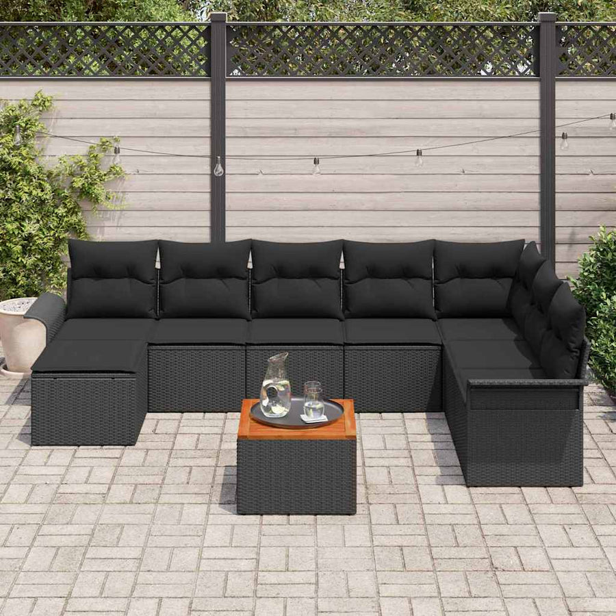 Tuinbankenset met opslag 9 pcs Zwart poly rattan