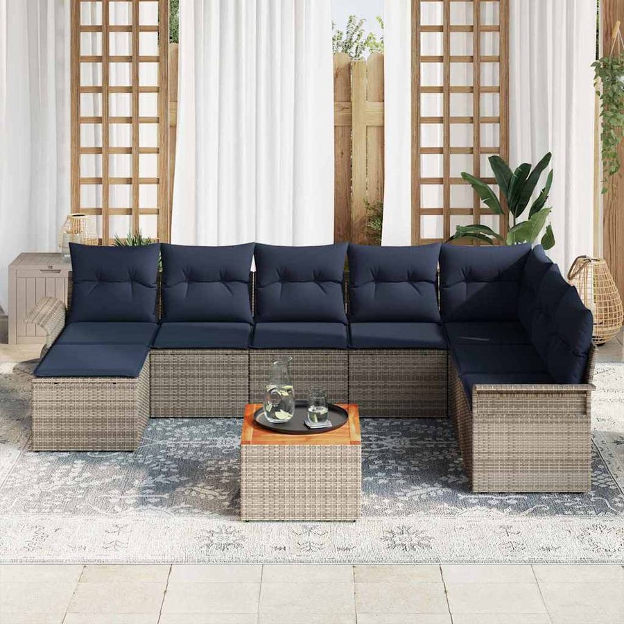 Tuinbankenset met opslag 9 pcs Grijs en Marineblauw poly rattan
