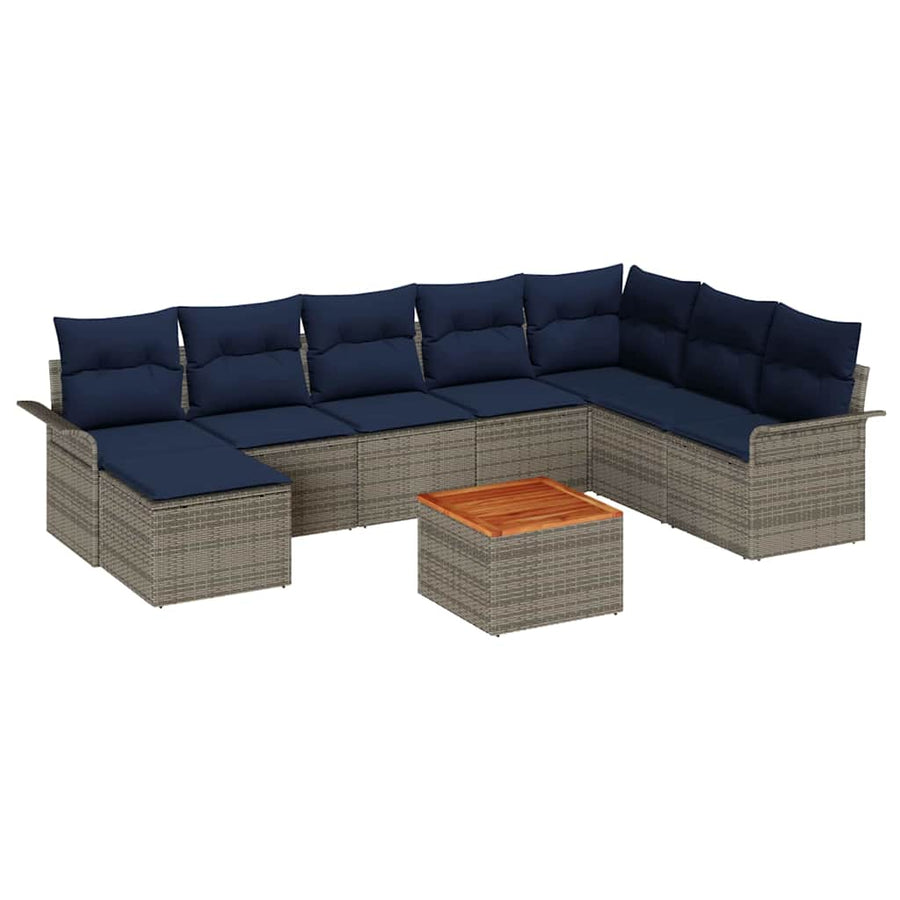 Tuinbankenset met opslag 9 pcs Grijs en Marineblauw poly rattan