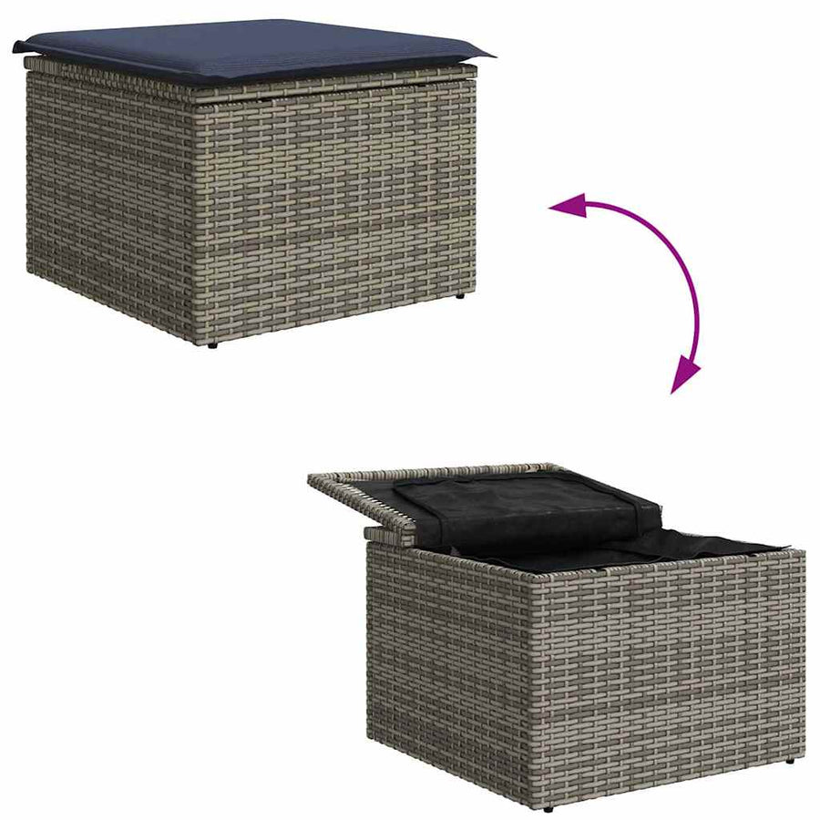 Tuinbankenset met opslag 9 pcs Grijs en Marineblauw poly rattan