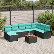 Tuinbankenset poly rattan 8 persoons zwart turquoise