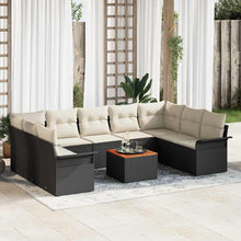 Tuinbankenset met opslag 10 pcs Zwart en Crème poly rattan