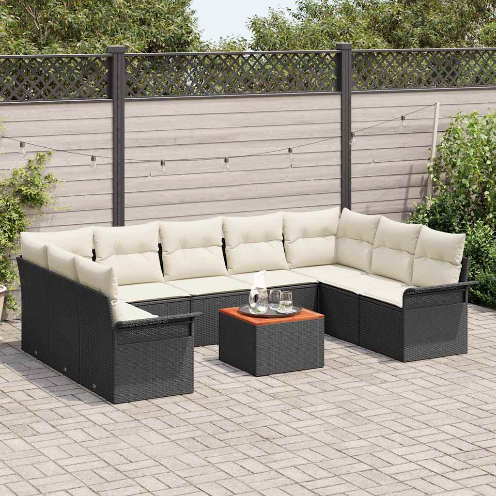 Tuinbankenset met opslag 10 pcs Zwart en Crème poly rattan