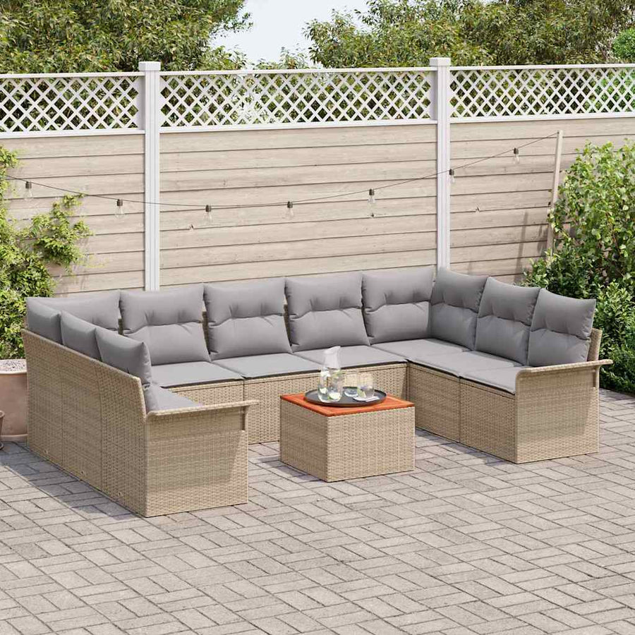 Tuinbankenset 10 pcs Beige en Licht Grijs poly rattan