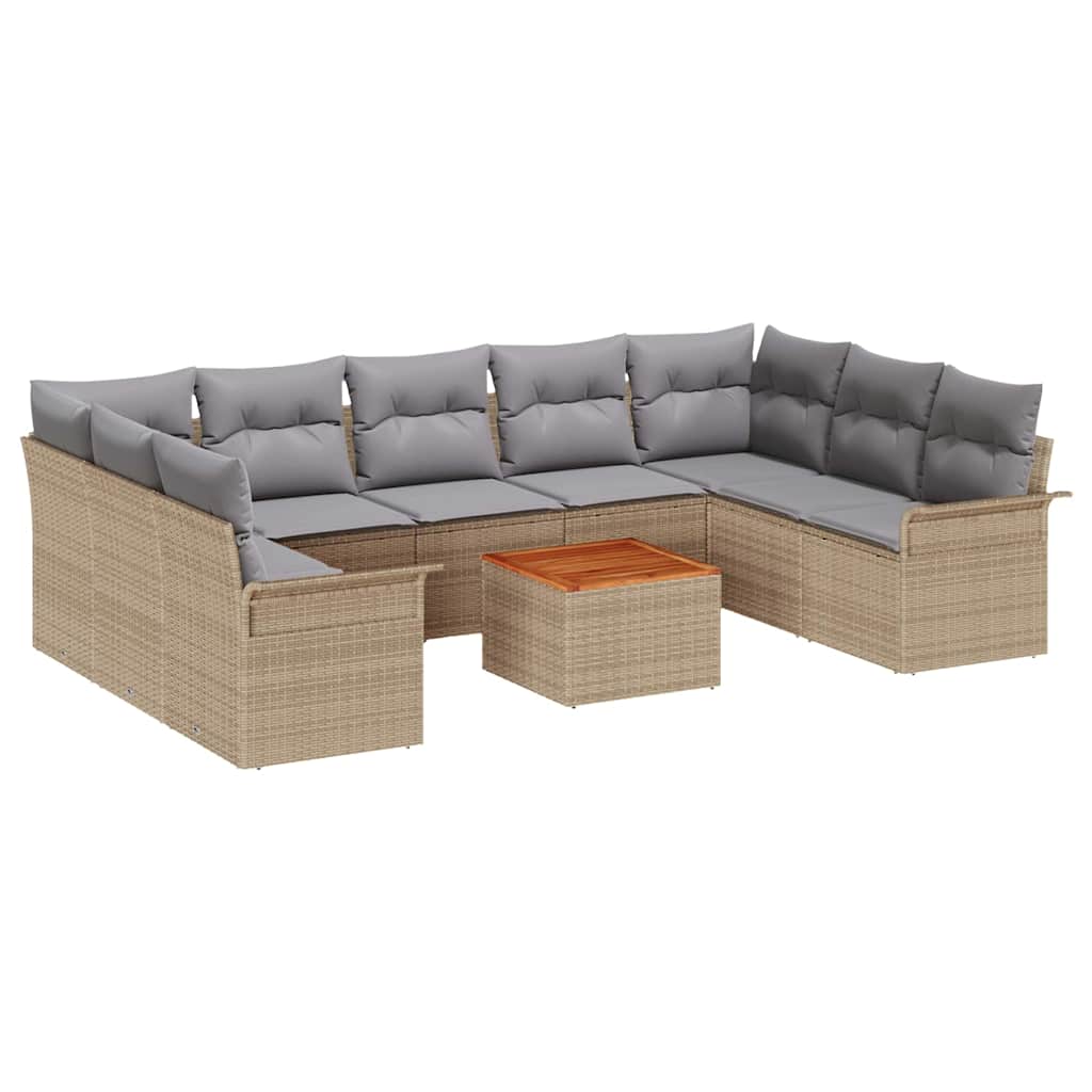 Tuinbankenset 10 pcs Beige en Licht Grijs poly rattan