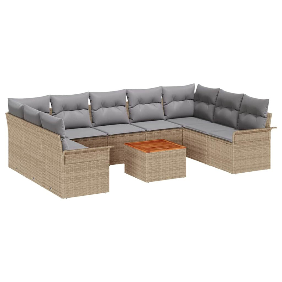 Tuinbankenset 10 pcs Beige en Licht Grijs poly rattan