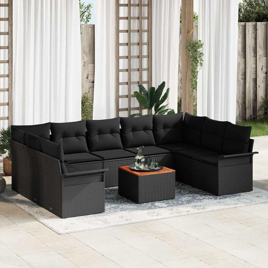 Tuinbankenset met opslag 10 pcs Zwart poly rattan