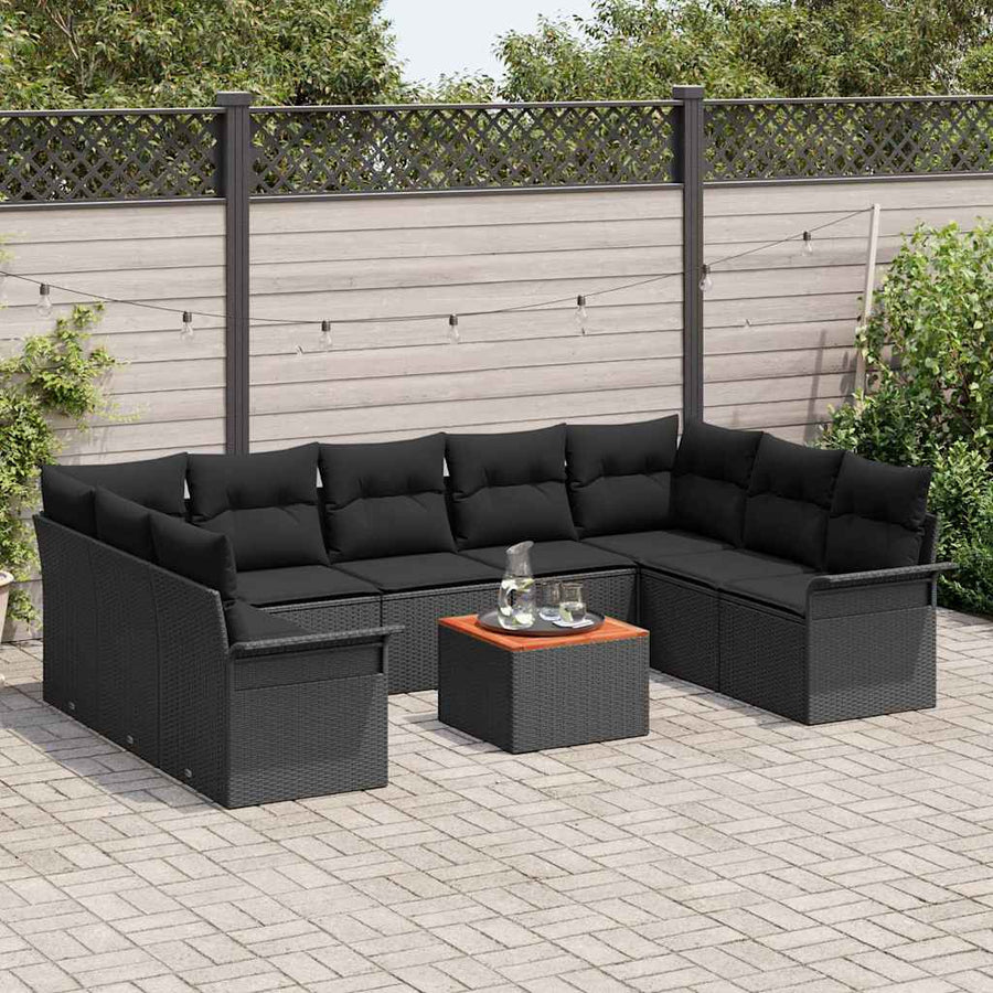 Tuinbankenset met opslag 10 pcs Zwart poly rattan