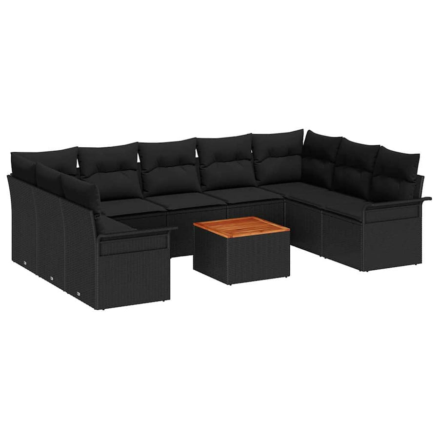 Tuinbankenset met opslag 10 pcs Zwart poly rattan