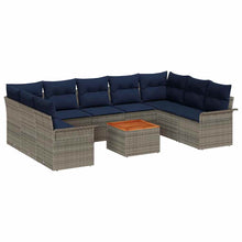 Tuinbankenset 10 pcs Grijs en Marineblauw poly rattan