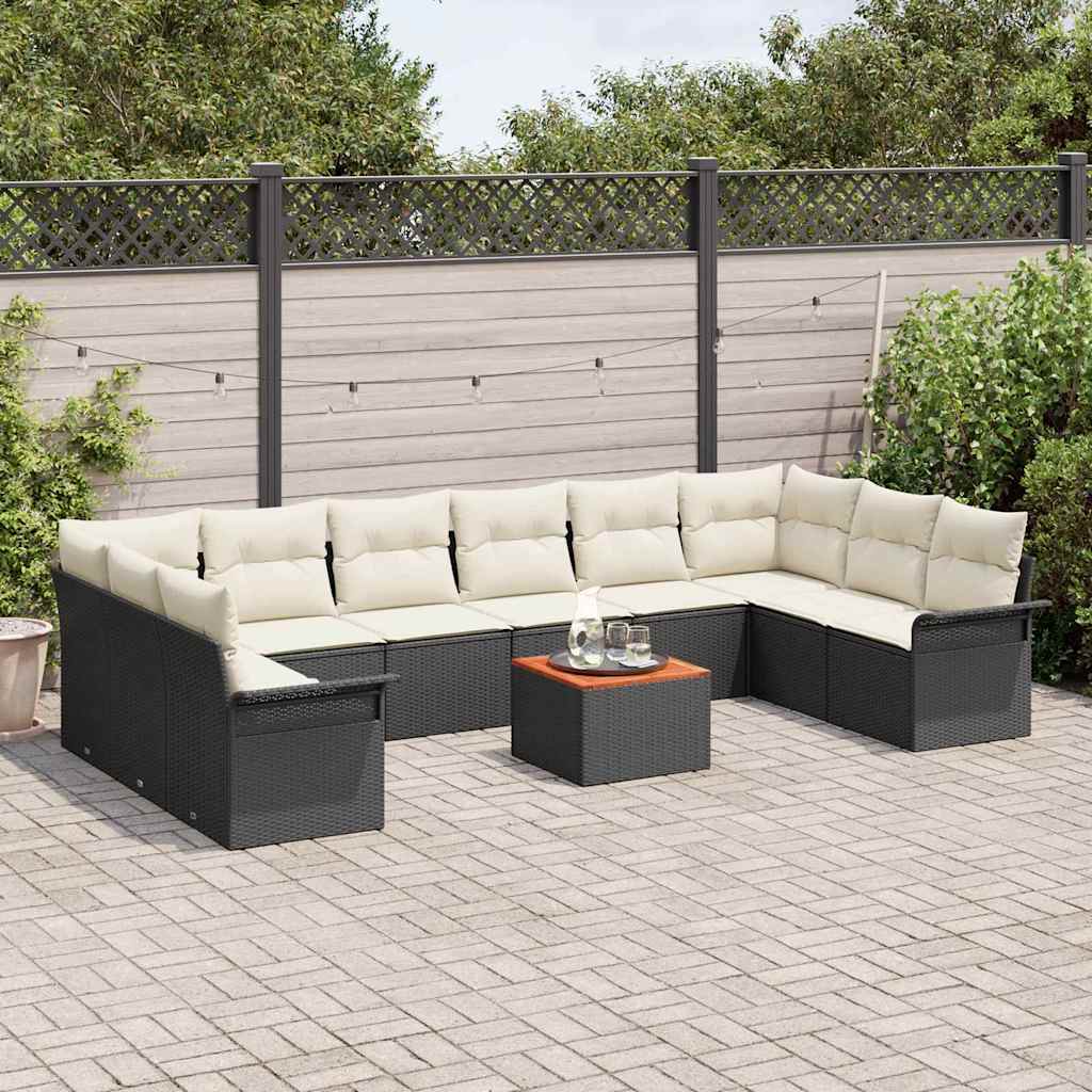Tuinbankenset met opslag 11 pcs Zwart en Crème poly rattan