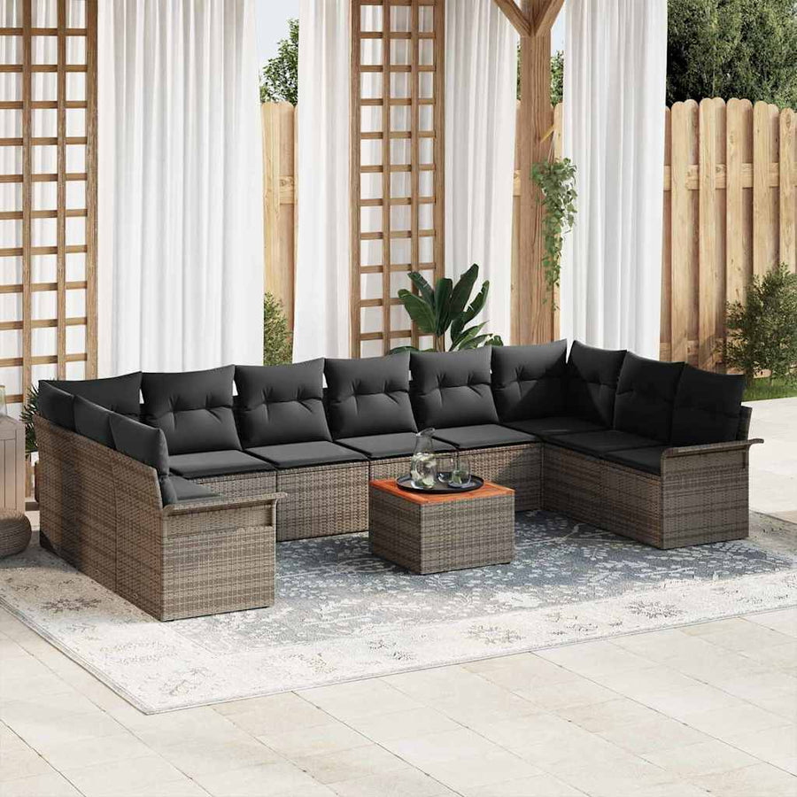 Tuinbankenset met opslag 11 pcs Grijs poly rattan