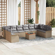 Tuinbankenset poly rattan acaciahout beige lichtgrijs