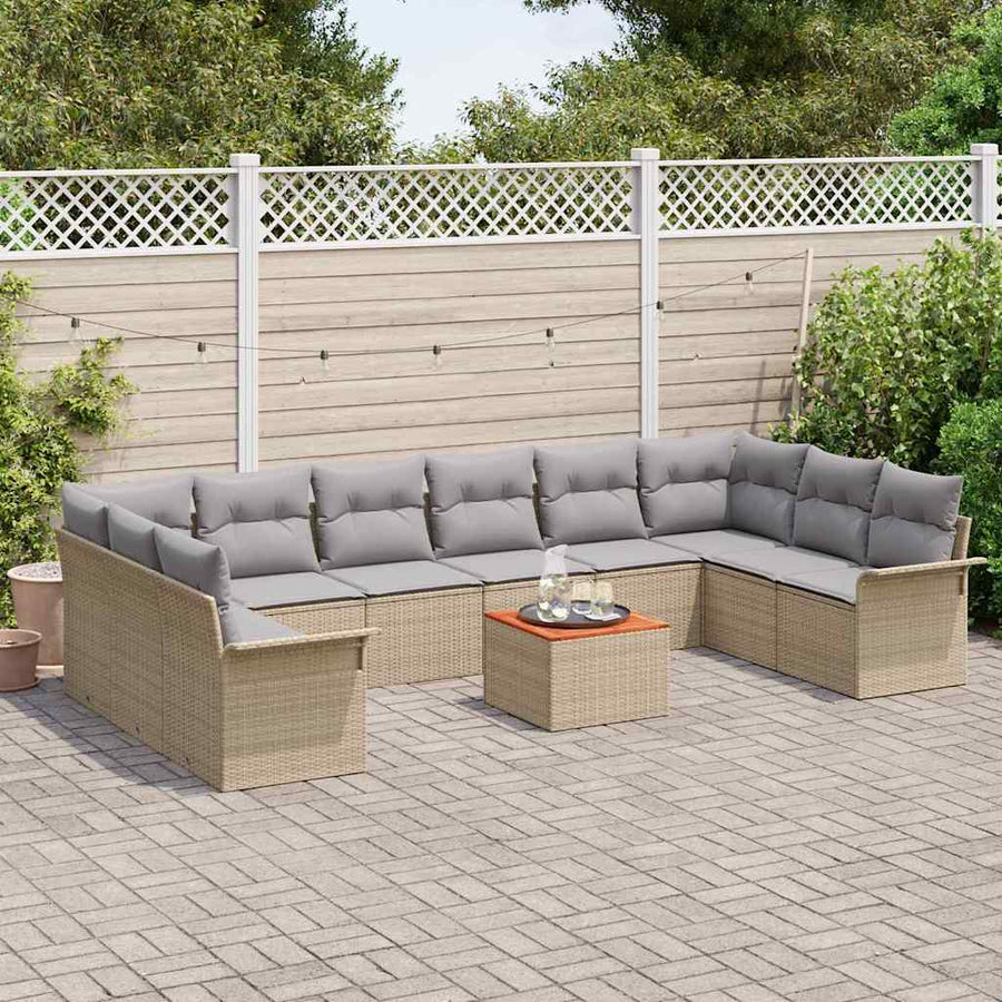 Tuinbankenset 11 pcs Beige en Licht Grijs poly rattan