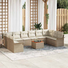 Garden lounge set with storage 11 pcs Beige and Cream poly rattan