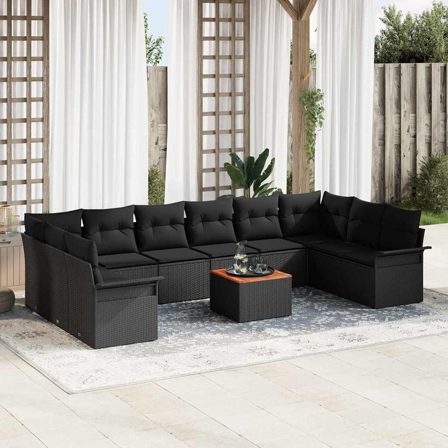 Tuinbankenset met opslag 11 pcs Zwart poly rattan