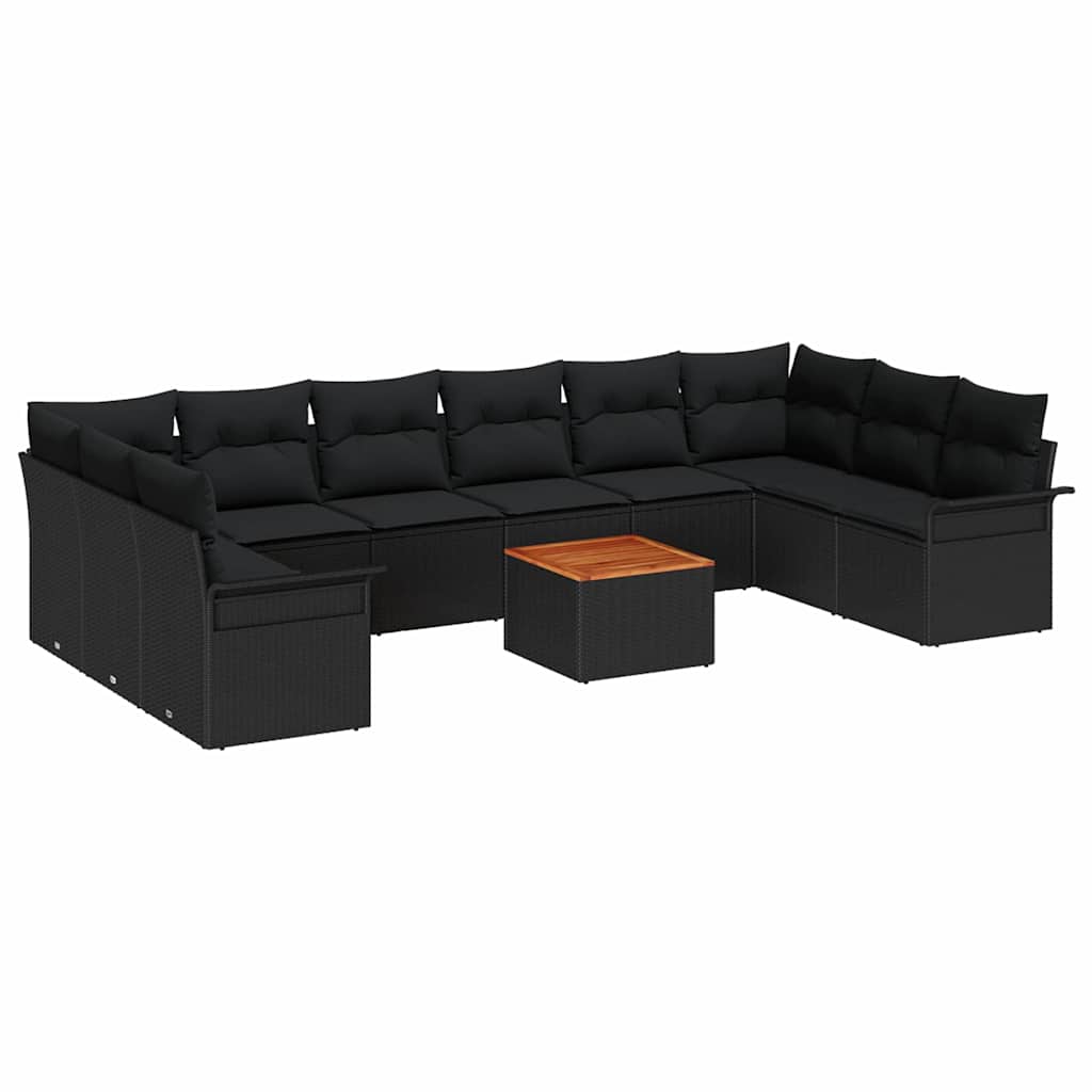 Tuinbankenset met opslag 11 pcs Zwart poly rattan