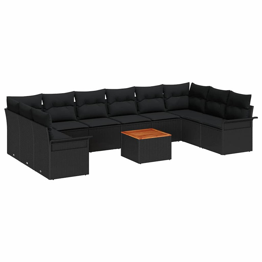 Tuinbankenset met opslag 11 pcs Zwart poly rattan