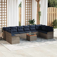Tuinbankenset 11 pcs Grijs en Marineblauw poly rattan