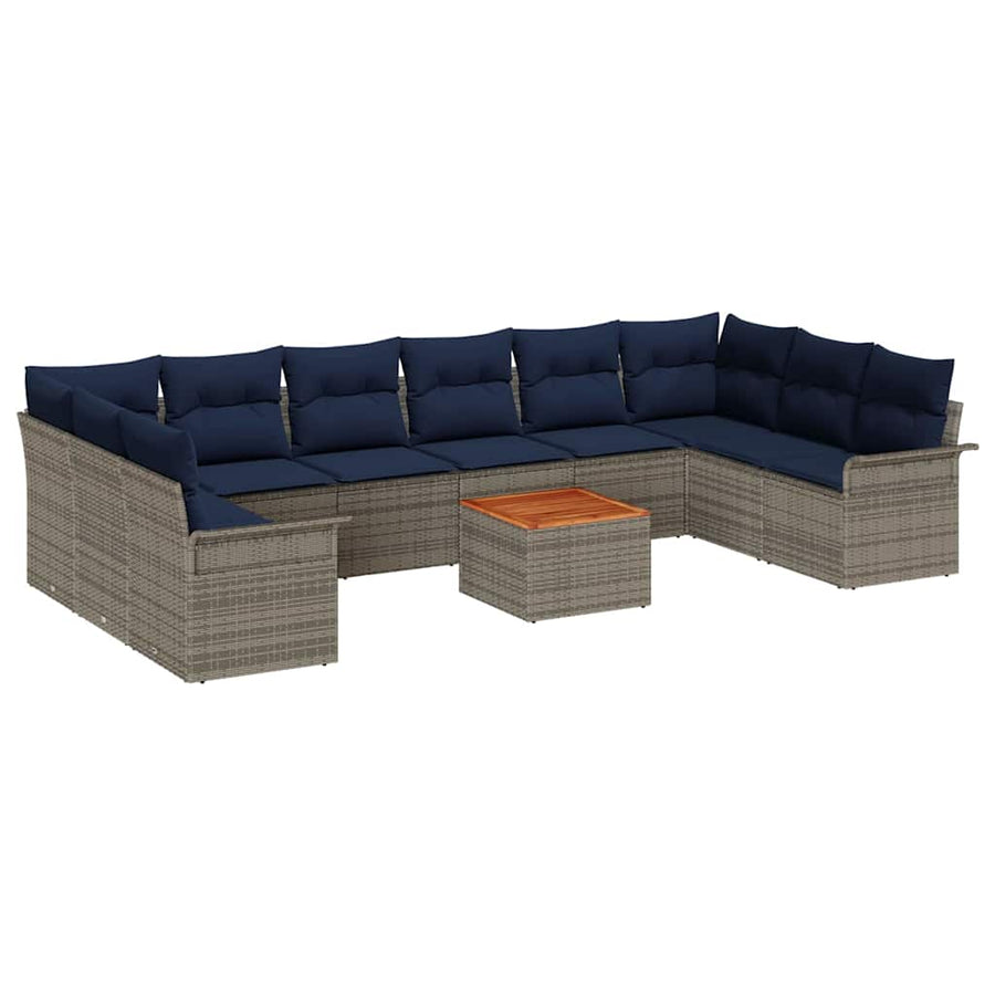 Tuinbankenset 11 pcs Grijs en Marineblauw poly rattan
