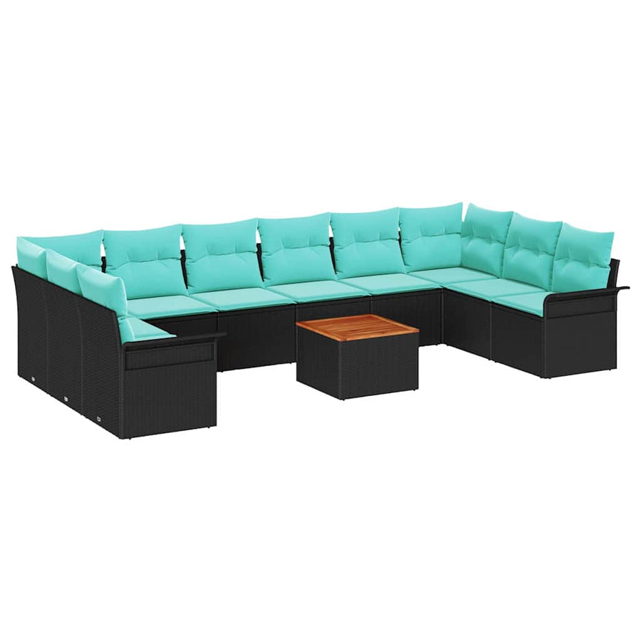 Tuinbankenset met opslag 11 pcs Zwart en Turquoise poly rattan