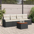 Outdoor Lounge Set with Storage 5 pcs Black and Cream poly rattan
