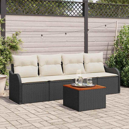 Tuinbankenset met opslag 5 pcs Zwart en Crème poly rattan