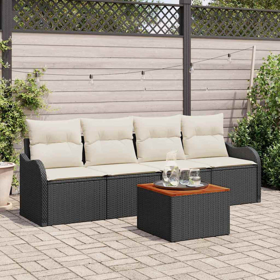 Tuinbankenset met opslag 5 pcs Zwart en Crème poly rattan