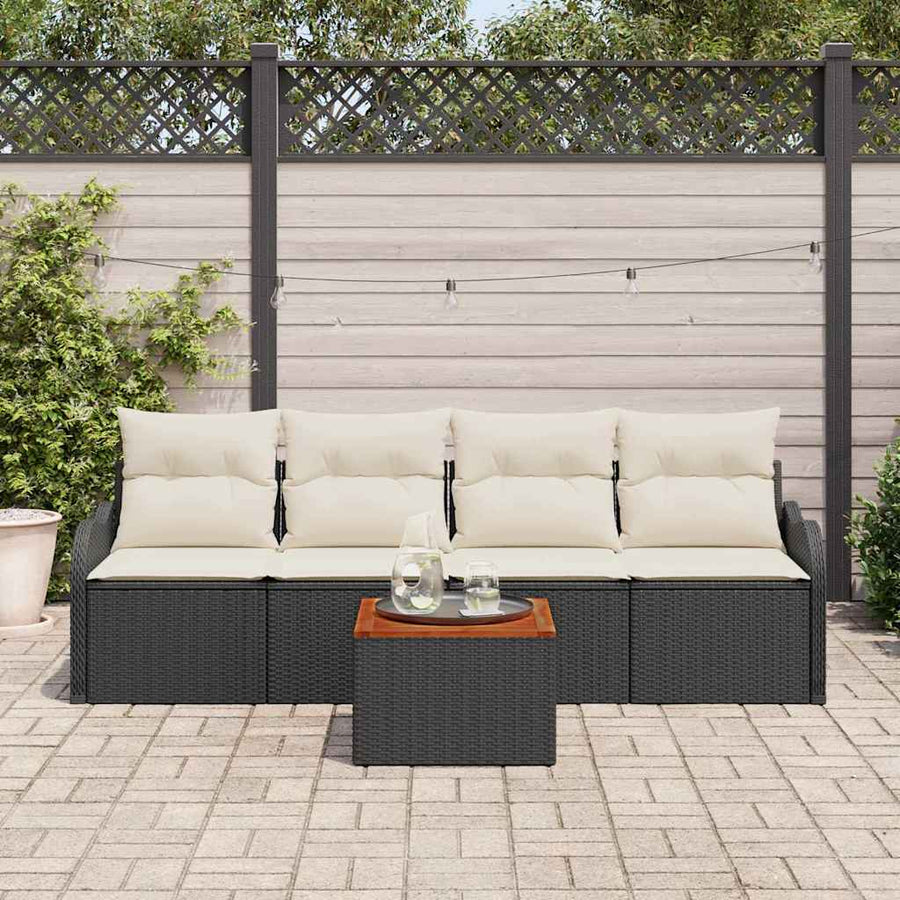 Tuinbankenset met opslag 5 pcs Zwart en Crème poly rattan