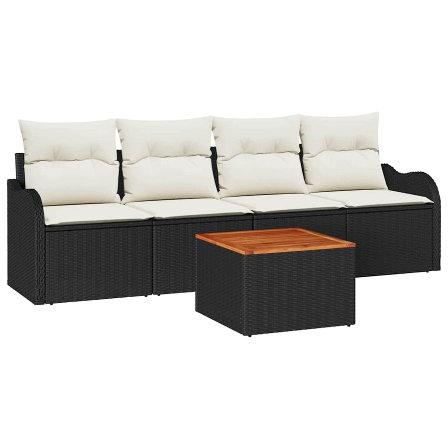 Tuinbankenset met opslag 5 pcs Zwart en Crème poly rattan