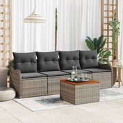 Tuinbankenset poly rattan grijs met acacia tafel