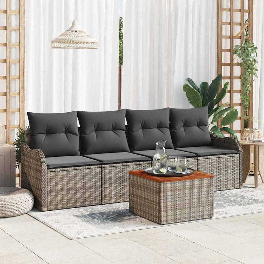 Tuinbankenset met opslag 5 pcs Grijs poly rattan