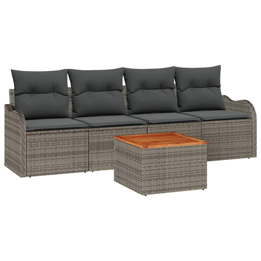 Tuinbankenset met opslag 5 pcs Grijs poly rattan