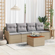 Tuinbankenset poly rattan acaciahout beige lichtgrijs