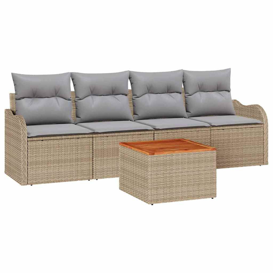 Tuinbankenset met opslag 5 pcs Beige en Licht Grijs poly rattan