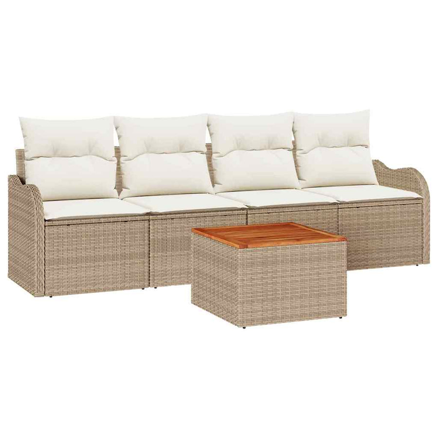 Tuinbankenset met opslag 5 pcs Beige en Crème poly rattan