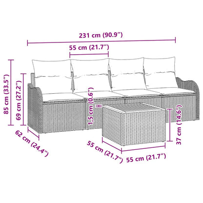 Tuinbankenset met opslag 5 pcs Beige en Crème poly rattan