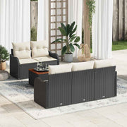 Tuinbankenset poly rattan 6-delig zwart acaciahout