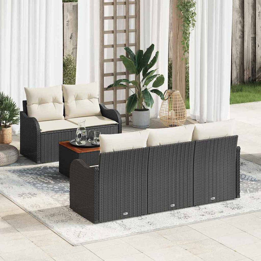Tuinbankenset met opslag 6 pcs Zwart en Crème poly rattan