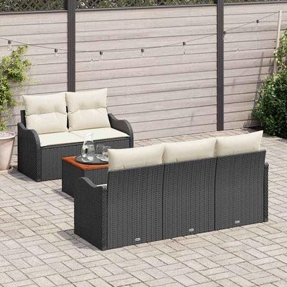 Tuinbankenset met opslag 6 pcs Zwart en Crème poly rattan