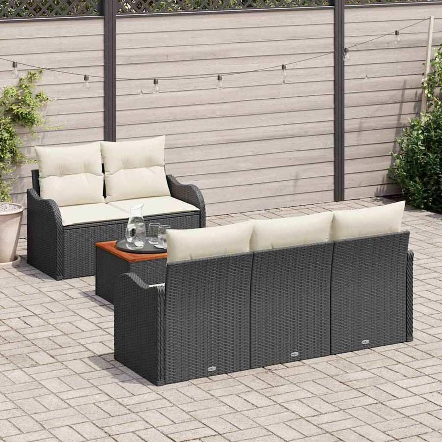 Tuinbankenset met opslag 6 pcs Zwart en Crème poly rattan