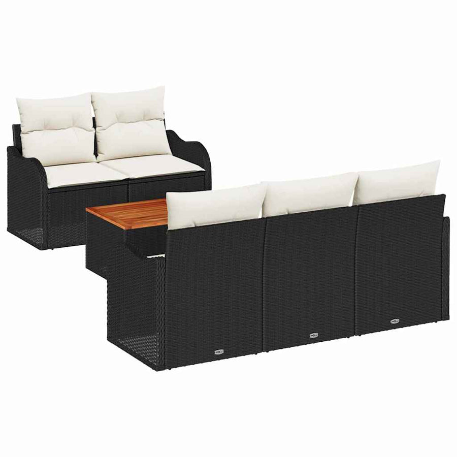 Tuinbankenset met opslag 6 pcs Zwart en Crème poly rattan