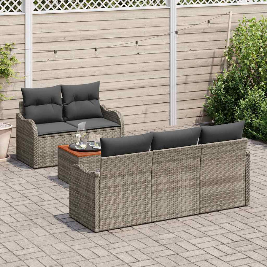 Tuinbankenset met opslag 6 pcs Grijs poly rattan
