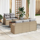 Tuinbankenset poly rattan 6-delig beige licht grijs
