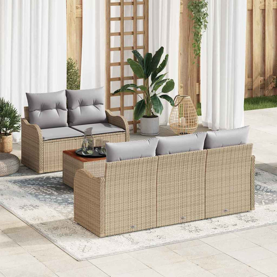 Tuinbankenset met opslag 6 pcs Beige en Licht Grijs poly rattan