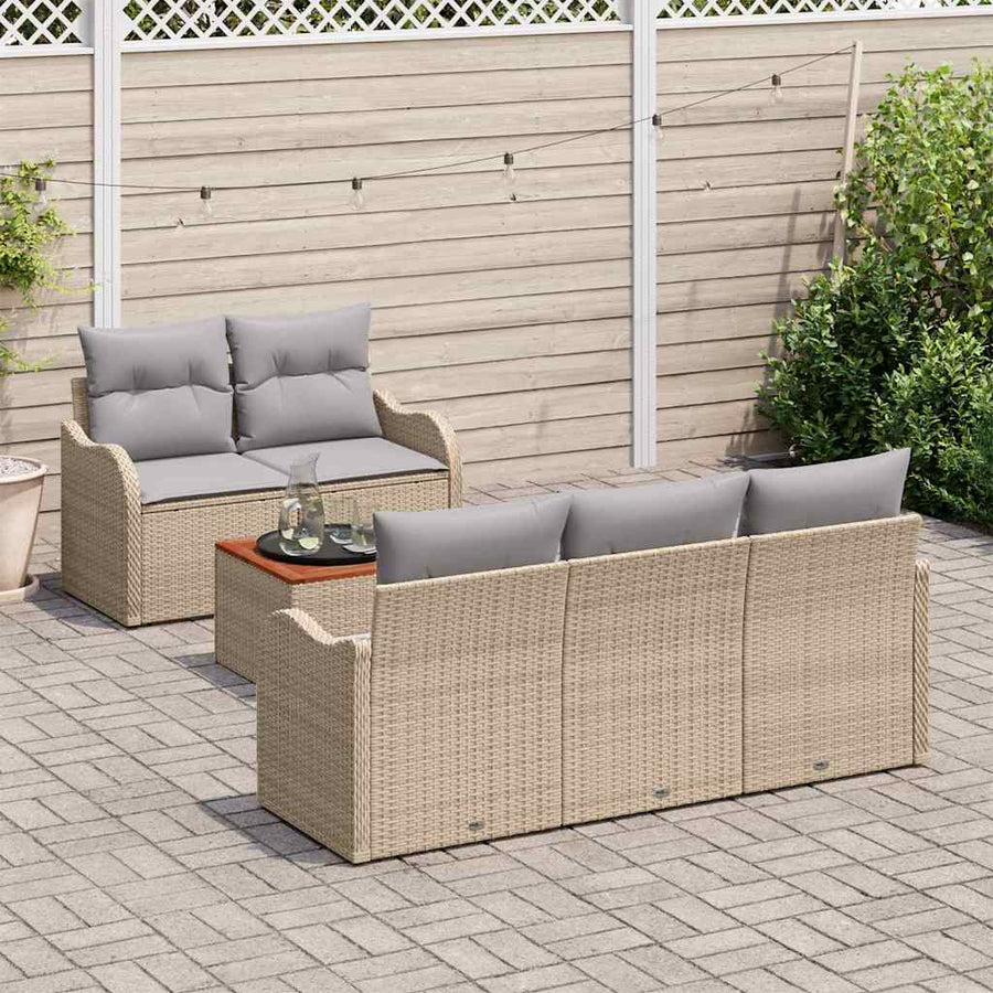 Tuinbankenset met opslag 6 pcs Beige en Licht Grijs poly rattan