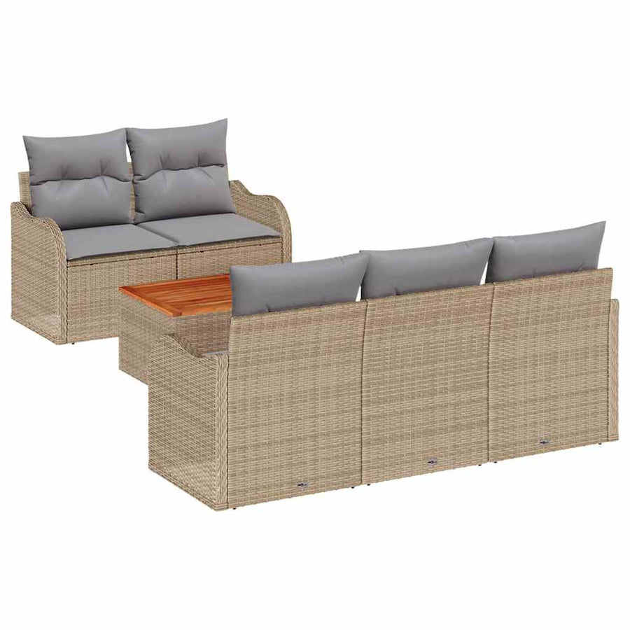 Tuinbankenset met opslag 6 pcs Beige en Licht Grijs poly rattan