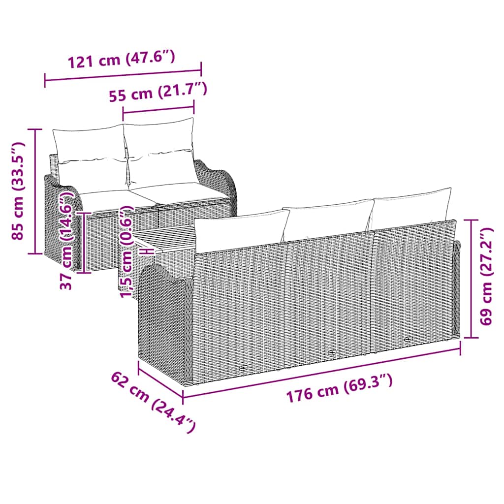 Tuinbankenset met opslag 6 pcs Beige en Licht Grijs poly rattan