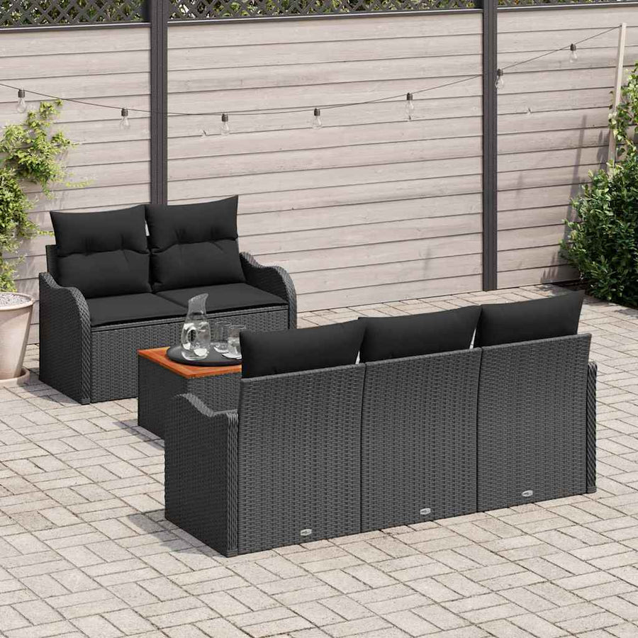 Tuinbankenset met opslag 6 pcs Zwart poly rattan